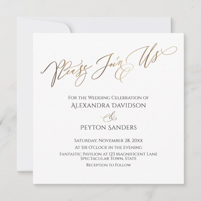Invitation Élégante Calligraphie Dorée "Veuillez Nous Rejoind (Devant)