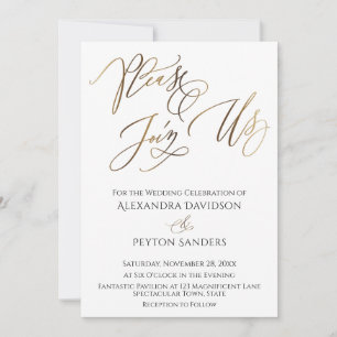 Invitation Élégante calligraphie dorée "Veuillez nous rejoind