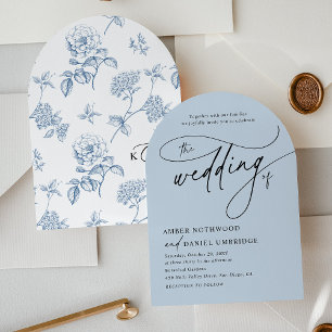 Invitation Élégante calligraphie Dusty Blue Arch Mariage