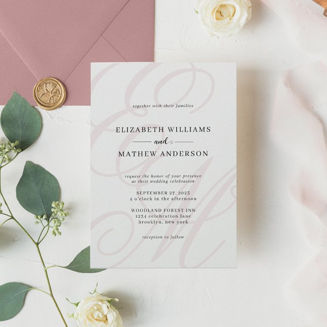 Invitation Élégante calligraphie Dusty rose Mariage (Créateur téléchargé)