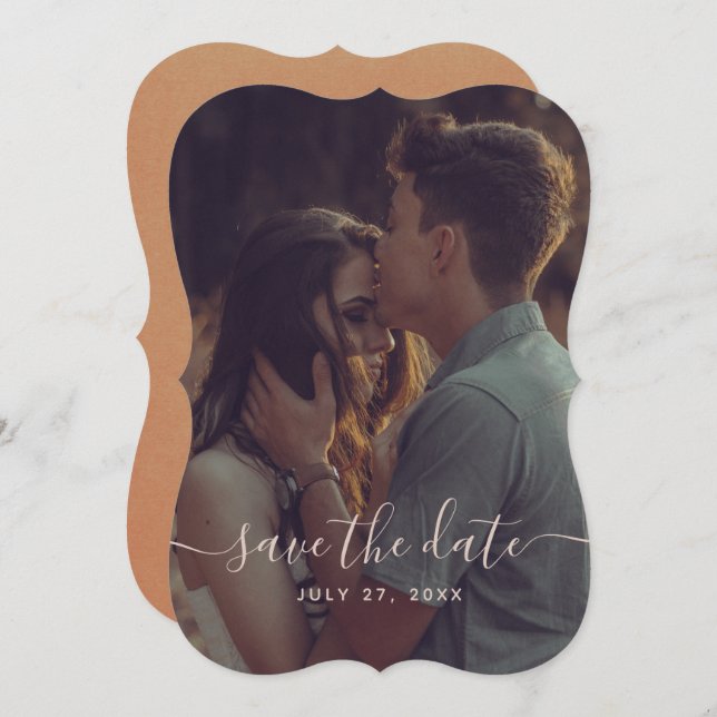 Invitation Élégante Calligraphie En Terracotta Enregistrer La (Devant / Derrière)