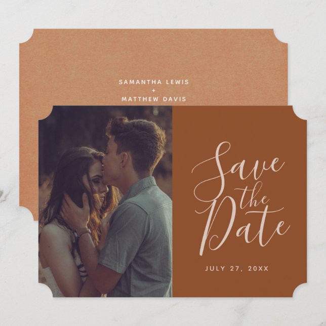 Invitation Élégante Calligraphie En Terracotta Enregistrer La (Devant / Derrière)