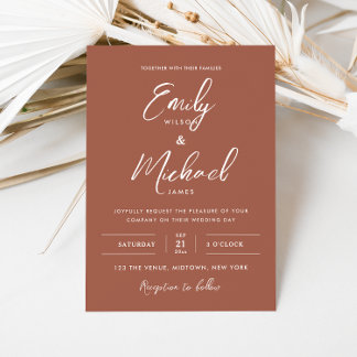 Invitation Élégante calligraphie en terre cuite Mariage minim