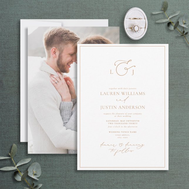 Invitation Élégante calligraphie en terre cuite Monogramme Ph (Créateur téléchargé)