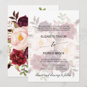 Invitation Élégante calligraphie Faded Floral Foral Mariage