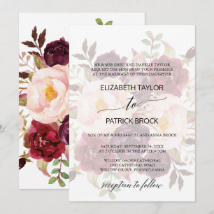 Invitation Élégante calligraphie   Faded Floral Foral Mariage