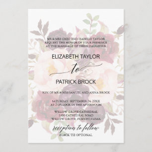Invitation Élégante calligraphie Faded Floral Foral Mariage