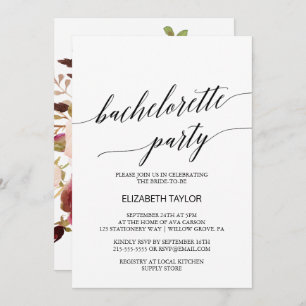 Invitation Élégante calligraphie   Floral Bachelorette Party