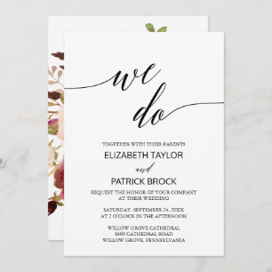 Invitation Élégante calligraphie Floral Back "We Do" Mariag