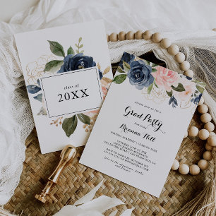 Invitation Élégante Calligraphie florale d'hiver Grad Party