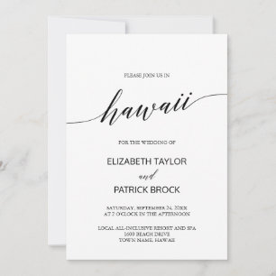 Invitation Élégante calligraphie Hawaii Destination Mariage