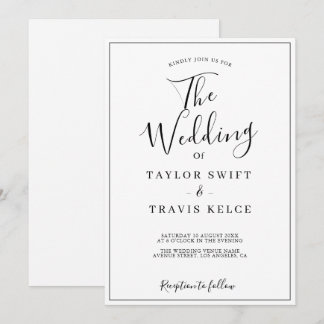 Invitation Élégante calligraphie mariage noir et blanc 
