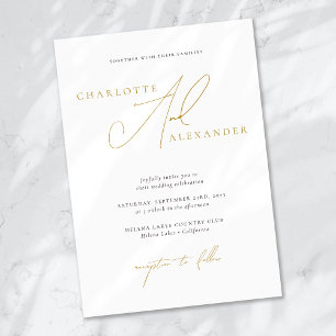 Invitation Élégante calligraphie minimaliste Mariage d'or bla