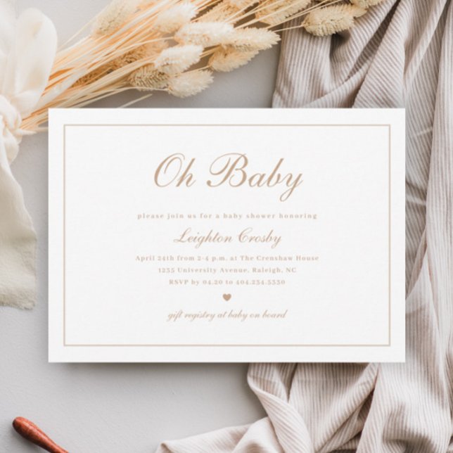 Invitation Élégante calligraphie Neutral Oh Baby Baby shower (Elegant Calligraphy Minimal Gender Neutral Oh Baby Baby Shower Invitation.)