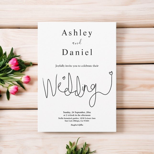 Invitation Élégante calligraphie Noir et blanc Simple Mariage (Créateur téléchargé)