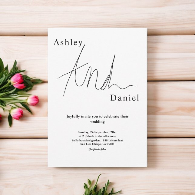 Invitation Élégante calligraphie noir et blanc Simple Mariage (Créateur téléchargé)