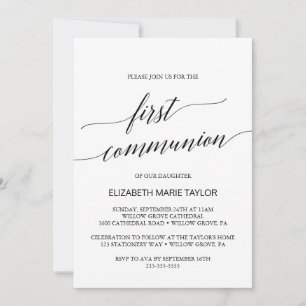Invitation Élégante calligraphie noire Première communion