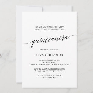 Invitation Élégante calligraphie noire Quinceañera