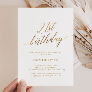 Invitation Élégante calligraphie or 21e anniversaire