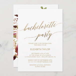 Invitation Élégante calligraphie Or Bachelorette florale