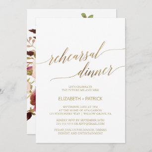 Invitation Élégante calligraphie Or   Dîner de répétition flo