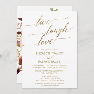 Invitation Élégante calligraphie Or   Floral Live Laugh Love