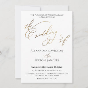 Invitation Élégante calligraphie or "Le Mariage de"