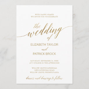 Invitation Élégante Calligraphie Or Le Mariage De