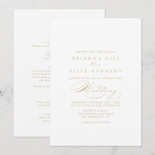 Invitation Élégante calligraphie Or Mariage avant et arrière