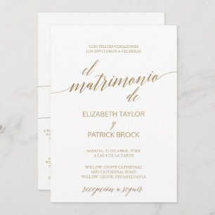 Invitation Élégante calligraphie Or   Mariage Détails espagno