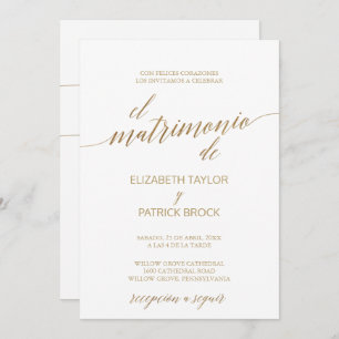 Invitation Élégante calligraphie Or   Mariage Détails espagno