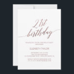 Invitation Élégante calligraphie or Rose 21e anniversaire<br><div class="desc">Cette élégante calligraphie rose en or 21ème anniversaire d'invitation est parfait pour une simple fête d'anniversaire. Le design rose vif présente une carte minimaliste ornée d'une typographie romantique et fantaisiste en feuille d'or rose. Remarque : Ce design ne présente pas de véritable feuille d'or rose. C'est un graphisme de haute...</div>
