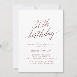 Invitation Élégante calligraphie or Rose 30e anniversaire