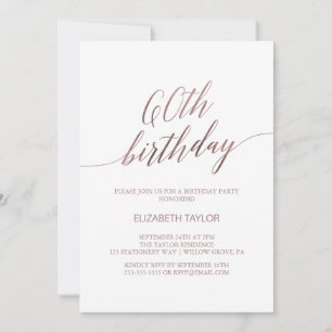 Invitation Élégante calligraphie or Rose 60e anniversaire