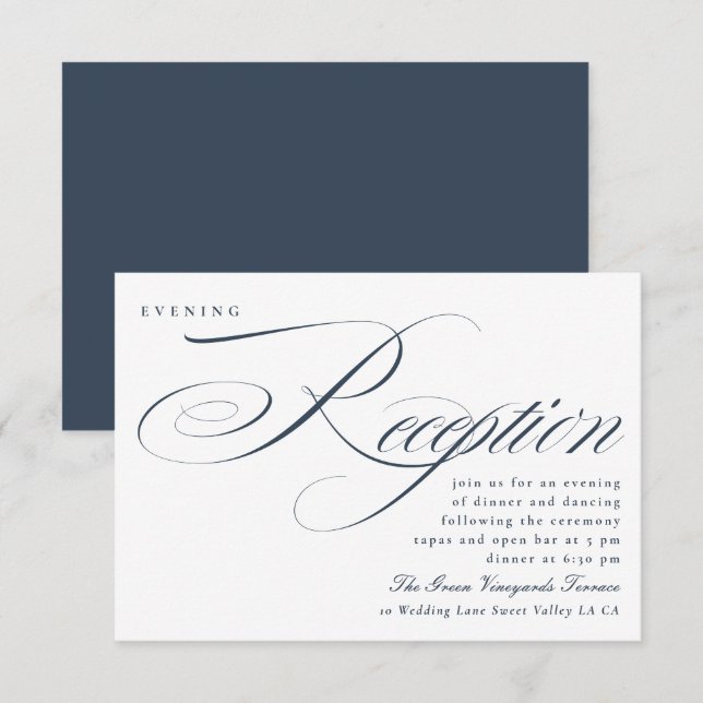 Invitation Élégante calligraphie réception de mariage bleu ma (Devant / Derrière)