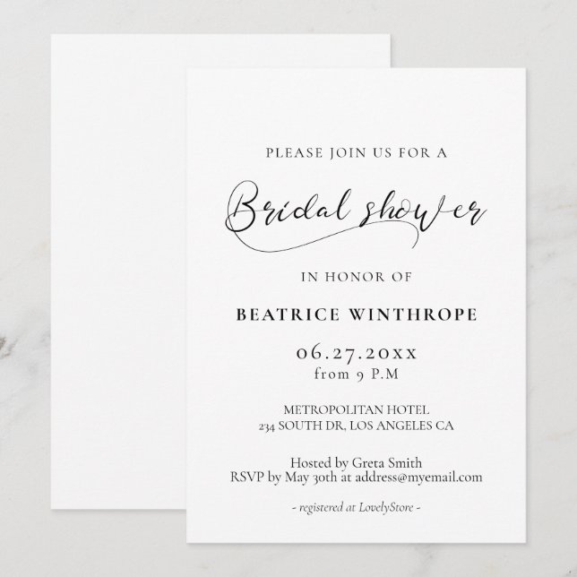 Invitation Élégante calligraphie romantique Enterrement de vi (Devant / Derrière)