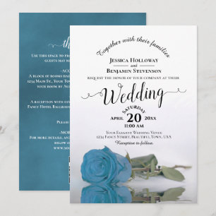 Invitation Élégante calligraphie rose turquoise code QR maria
