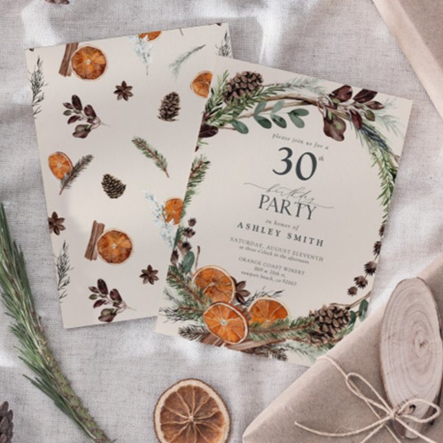 Invitation Élégante calligraphie Rustique Orange 30e annivers (Birthday Party Invitation!)
