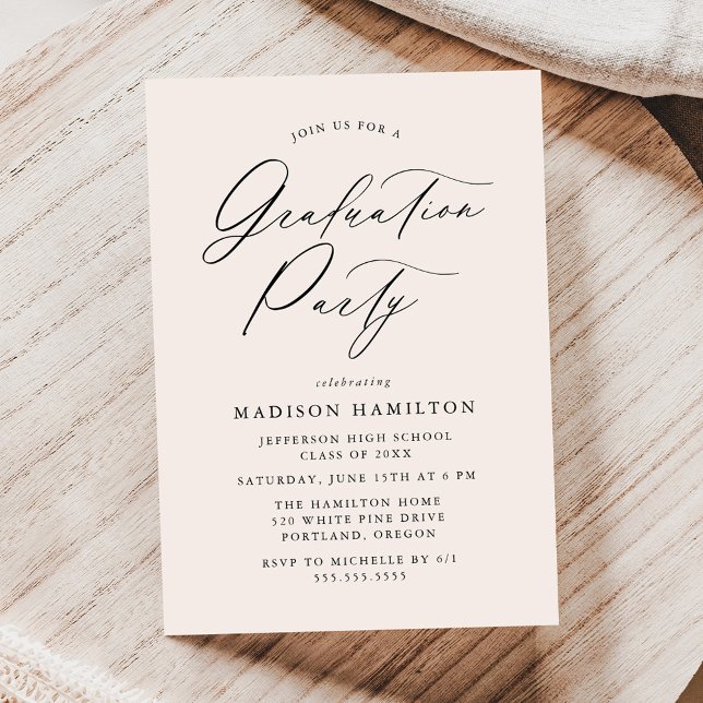 Invitation Élégante Calligraphie Script Cream Graduation Part (Créateur téléchargé)