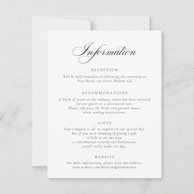 Invitation Élégante Calligraphie Script Mariage Information I (Devant)