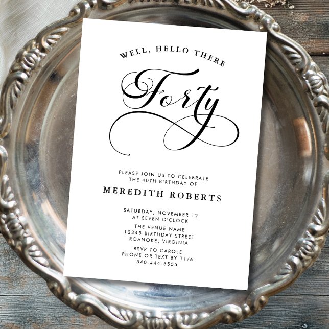 Invitation Élégante calligraphie Tourbillonnant fête du 40e a (Elegant Swirly Calligraphy 40th Birthday Party Invitations)