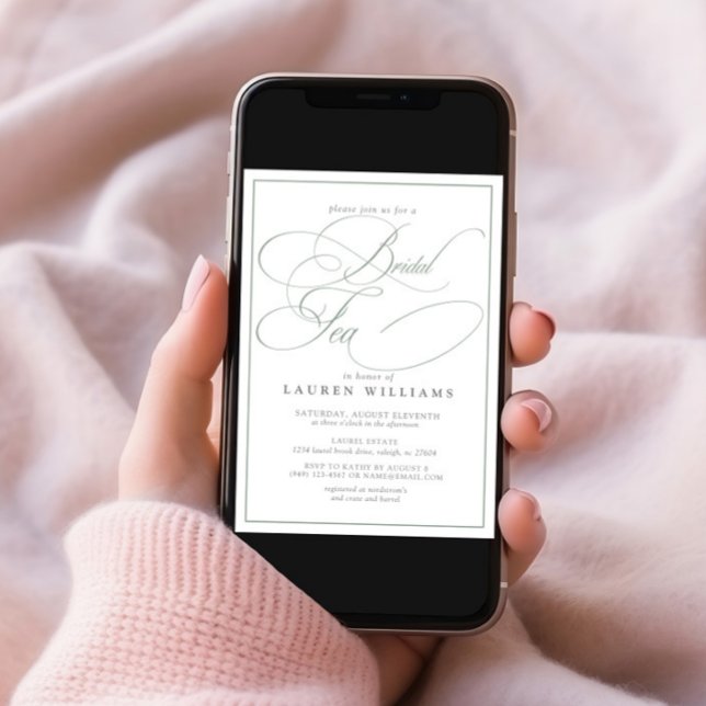 Invitation Élégante calligraphie verte Sage Thé de mariée off (Créateur téléchargé)