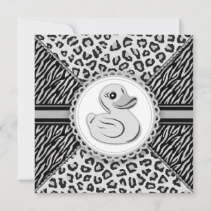 Invitation Élégante Canard en Caoutchouc Noir et Blanc pour B