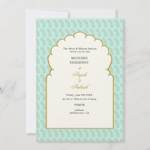Invitation Élégante cérémonie Aqua Arch Mehendi mariage indie