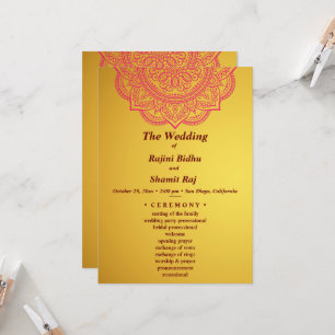 Invitation Élégante cérémonie de Mariage Gold Red Indian Pais