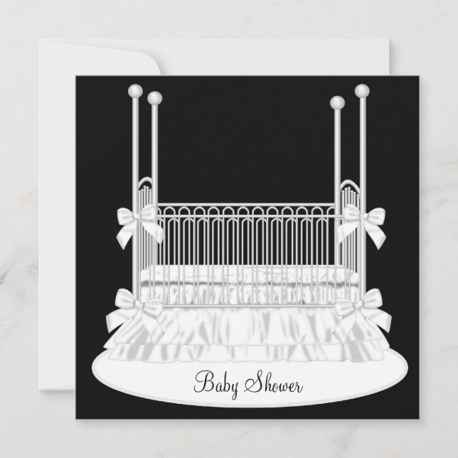 Invitation Élégante Cérémonie de Naissance Bébé Noir et Blanc (Devant)