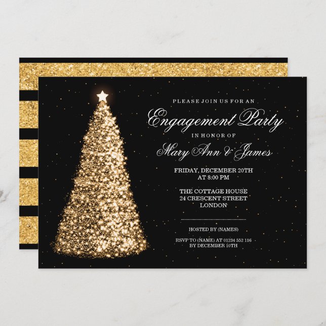 Invitation Élégante cérémonie d'engagement Gold Christmas (Devant / Derrière)