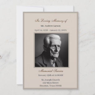 Invitation Elégante cérémonie funéraire/commémoration