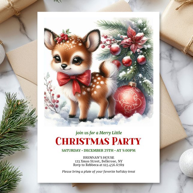 Invitation Élégante cerf aquarelle forêt enneigée Noël  (Elegant watercolor deer snowy forest Christmas invitation

)