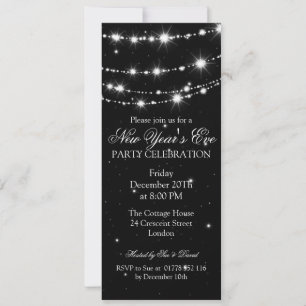 Invitation Elégante chaîne de Nouvel An Eve Sparkling Black